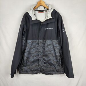 Free Country Mens Jacket Waterproof Shell Medium Black Camo Zip Up Hooded